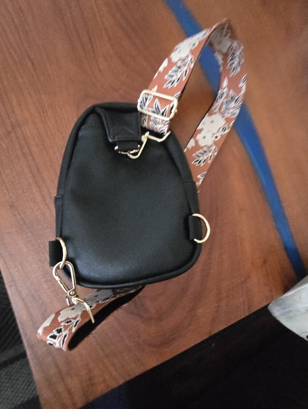 KEDZIE Black Mini Backpack Bag with Floral Strap - Picture 4 of 8